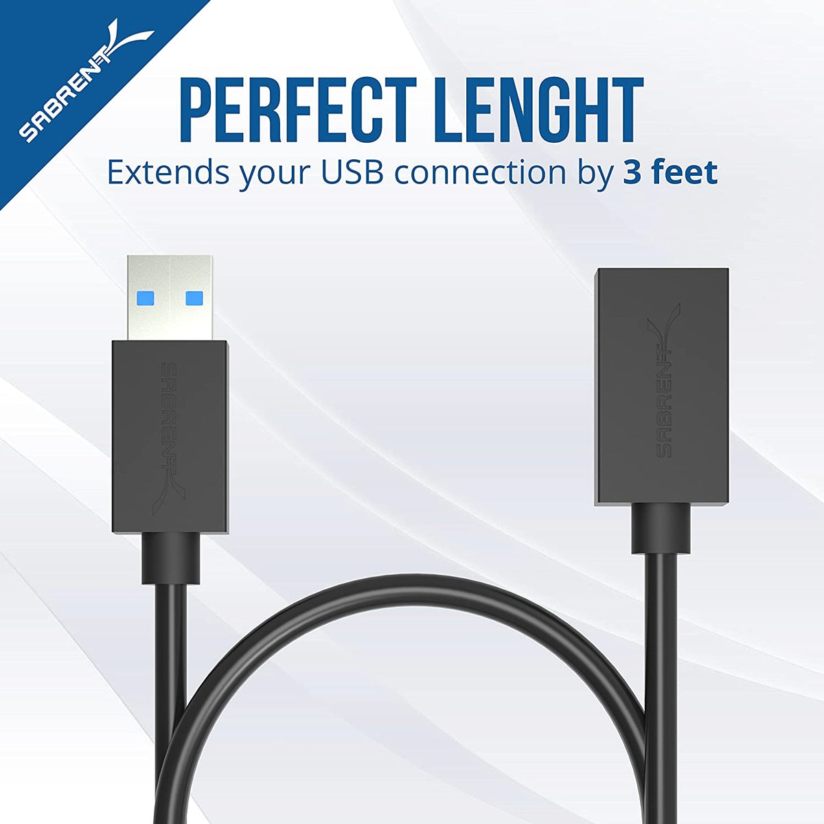 22AWG USB 3.0 Extension Cable - A-Male to A-Female [Black] 3 Feet