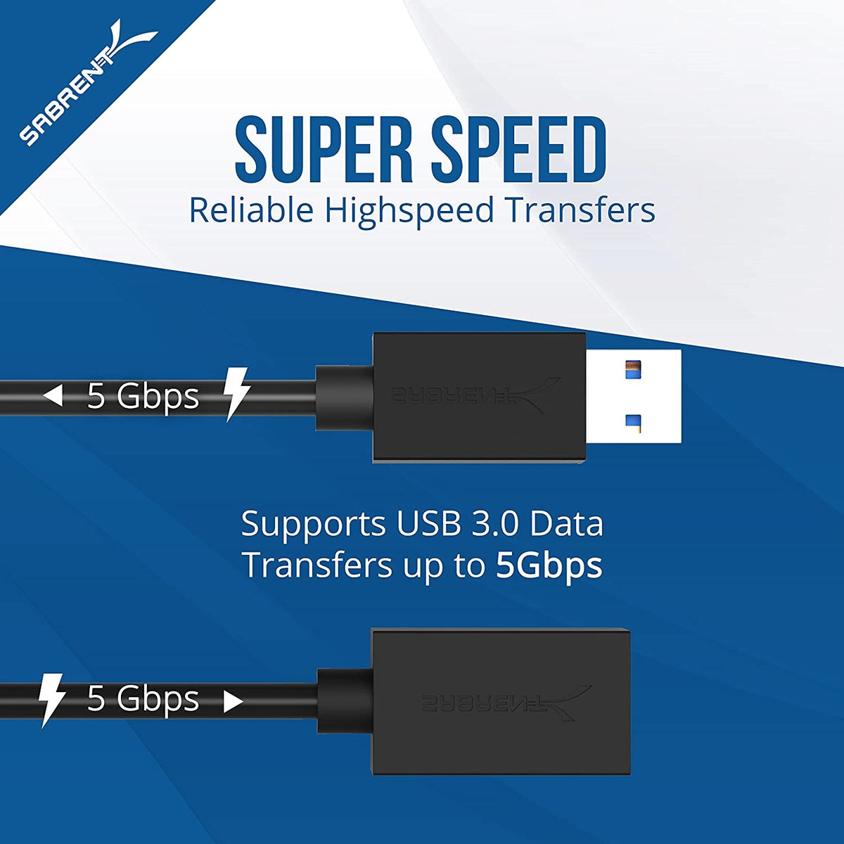 22AWG USB 3.0 Extension Cable - A-Male to A-Female [Black] 3 Feet