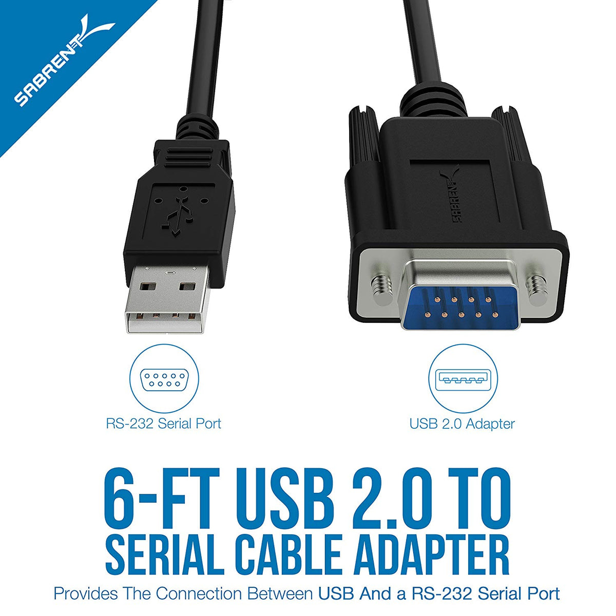 USB 2.0 to Serial (9-Pin) DB-9 RS-232 Adapter Cable 6ft Cable