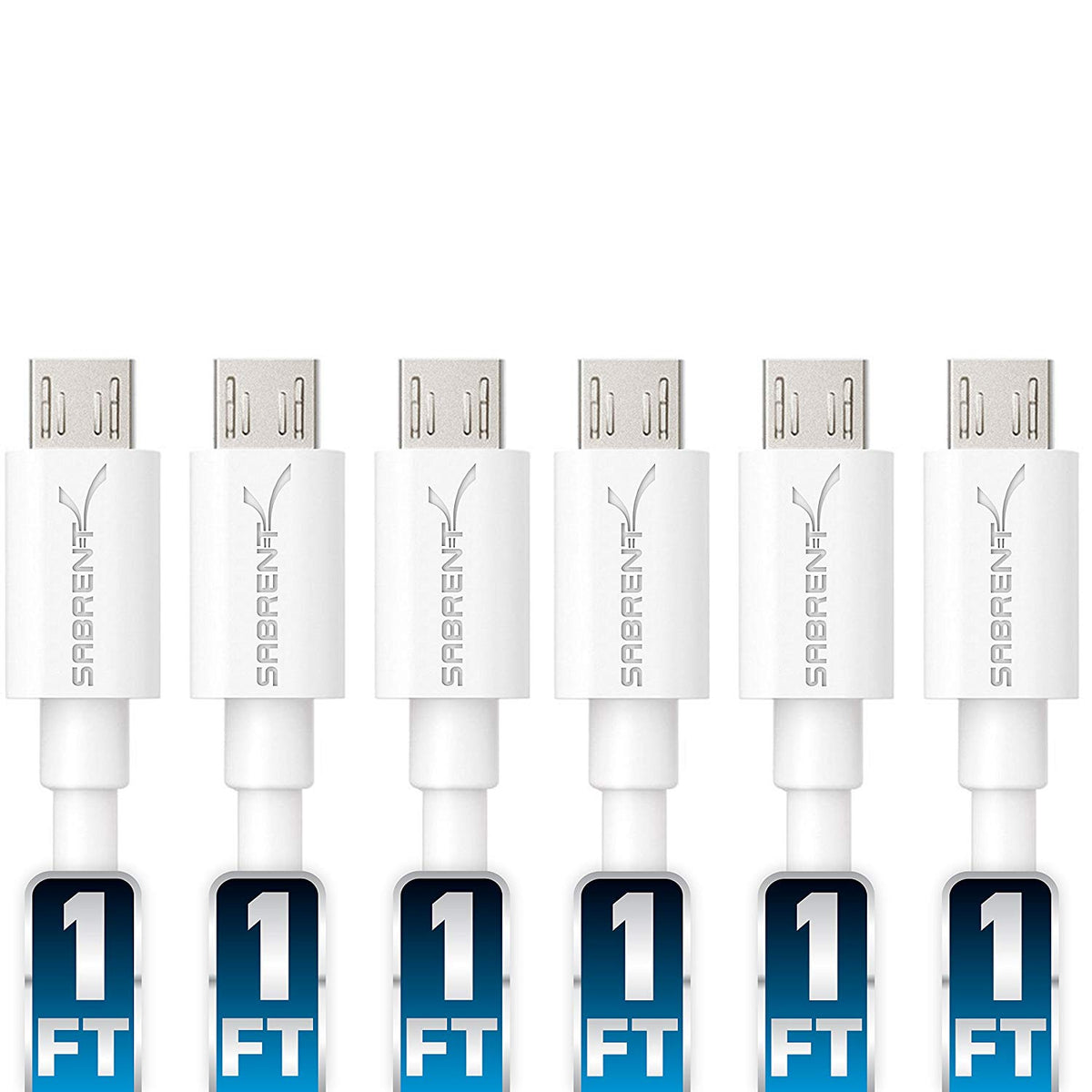 [6-Pack] 22AWG Premium 1ft Micro USB Cables High Speed USB 2.0 A Male to Micro B Sync and Charge Cables [White]