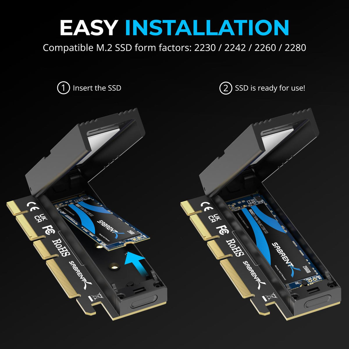 M.2 NVMe SSD to PCIe x16 Tool-Free Add-In Card (AIC)