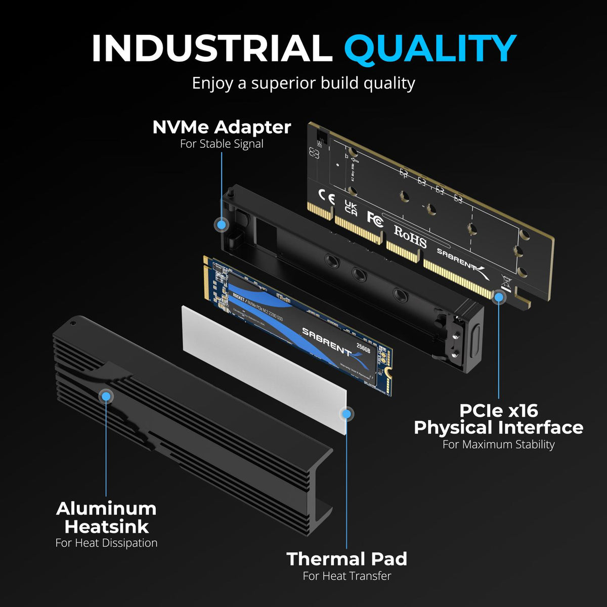 M.2 NVMe SSD to PCIe x16 Tool-Free Add-In Card (AIC)