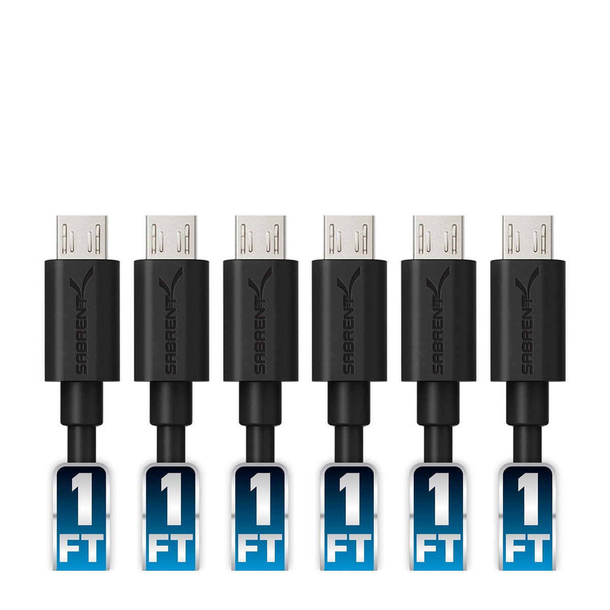 [6-Pack] 22AWG Premium 1ft Micro USB Cables High Speed USB 2.0 A Male to Micro B Sync and Charge Cables [Black]