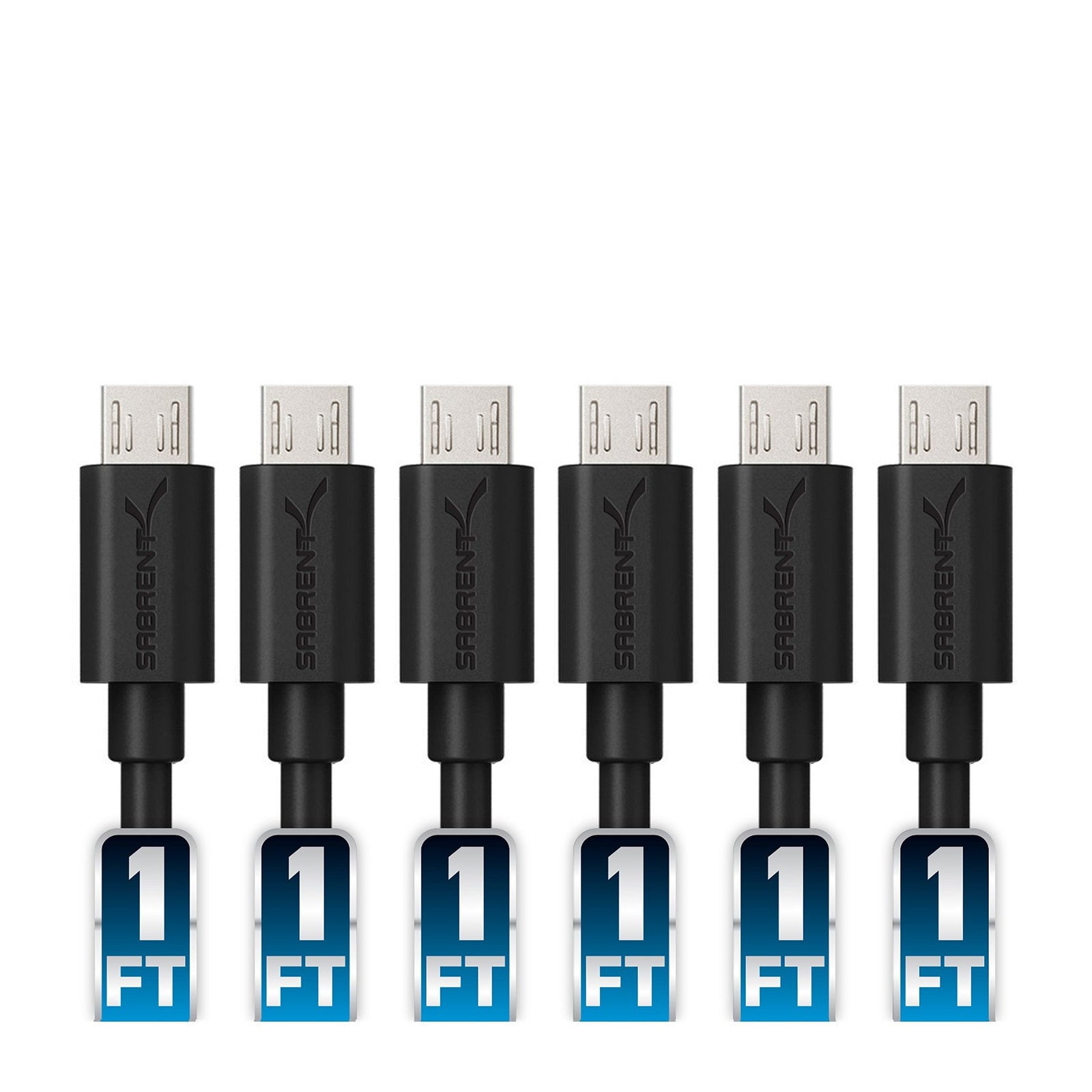 [6-Pack] 22AWG Premium 1ft Micro USB Cables High Speed USB 2.0 A Male to Micro B Sync and Charge Cables [Black]