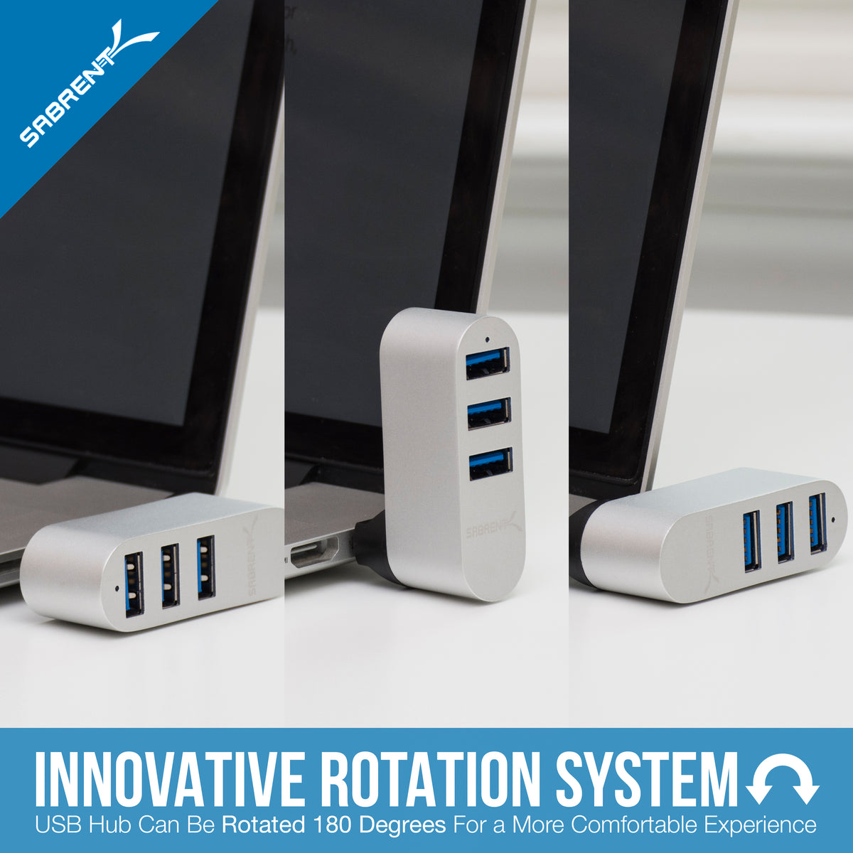 3-Port Mini USB 3.0 Rotating Hub