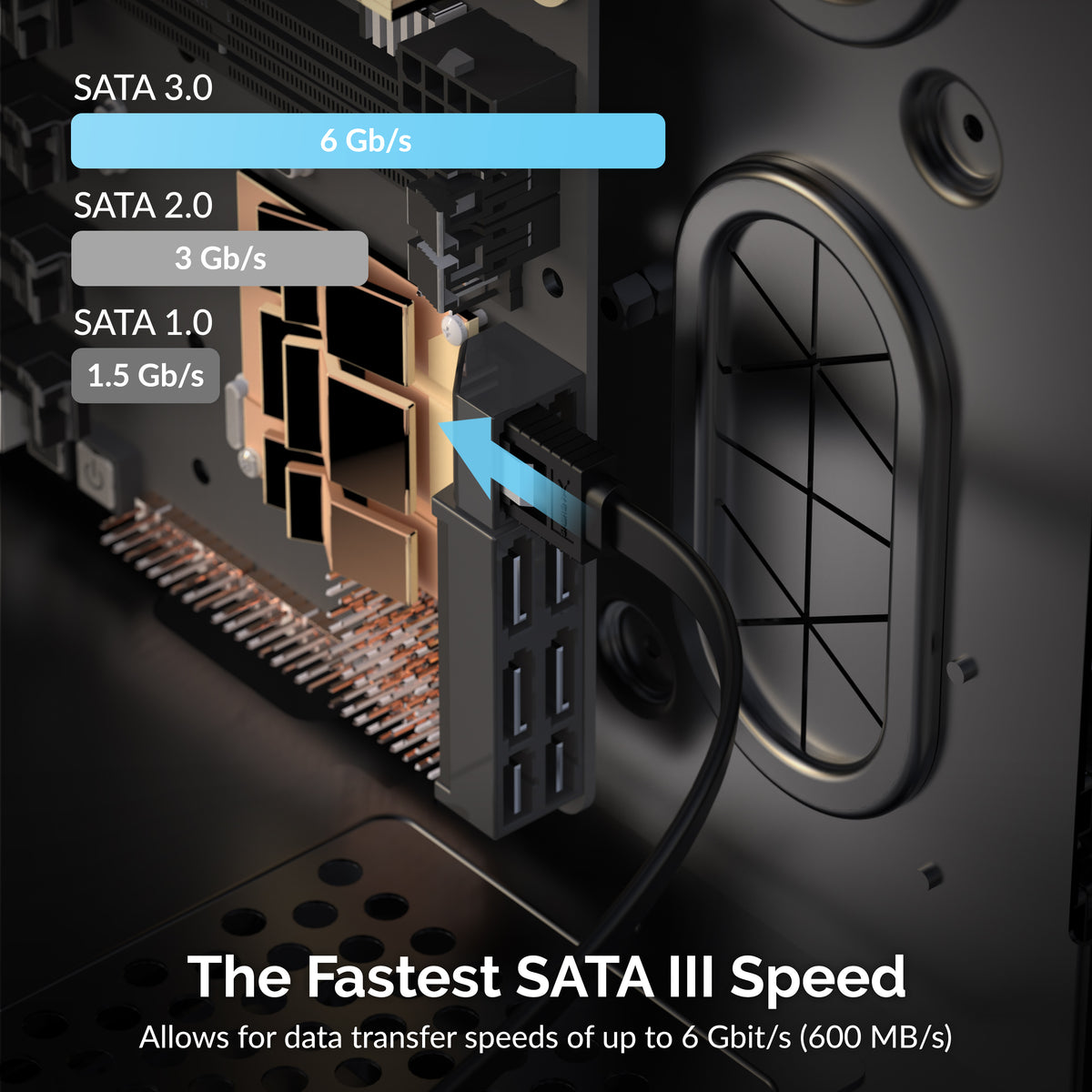 SATA III (6 Gbit/s) Straight Data Cable with Locking Latch for HDD / SSD / CD and DVD drives (3 Pack - 20-Inch)