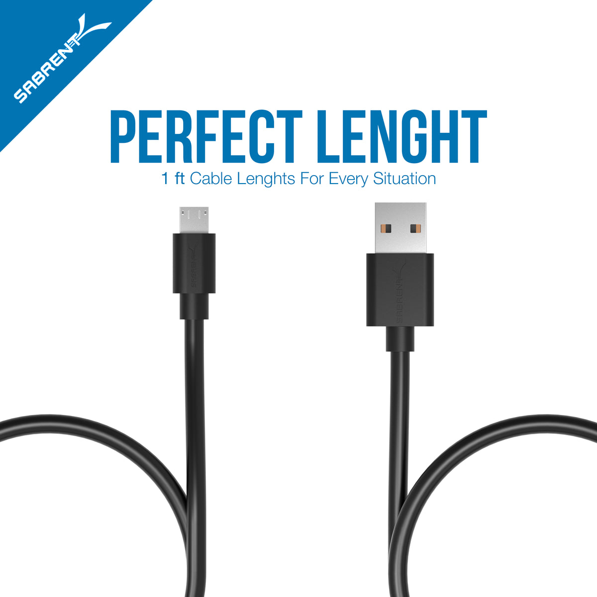 [6-Pack] 22AWG Premium 1ft Micro USB Cables High Speed USB 2.0 A Male to Micro B Sync and Charge Cables [Black]
